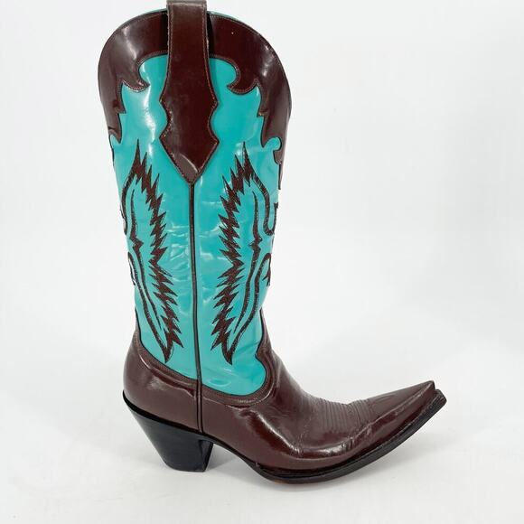 Old Gringo Brown Turquoise Eagle Elvis Patent Leather Western Cowgirl Boot sz 7 - Picture 2 of 11